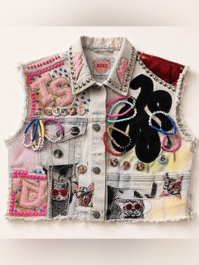 Custom Taylor Swift Eras Upcycled Denim Vest Bracelets Size S